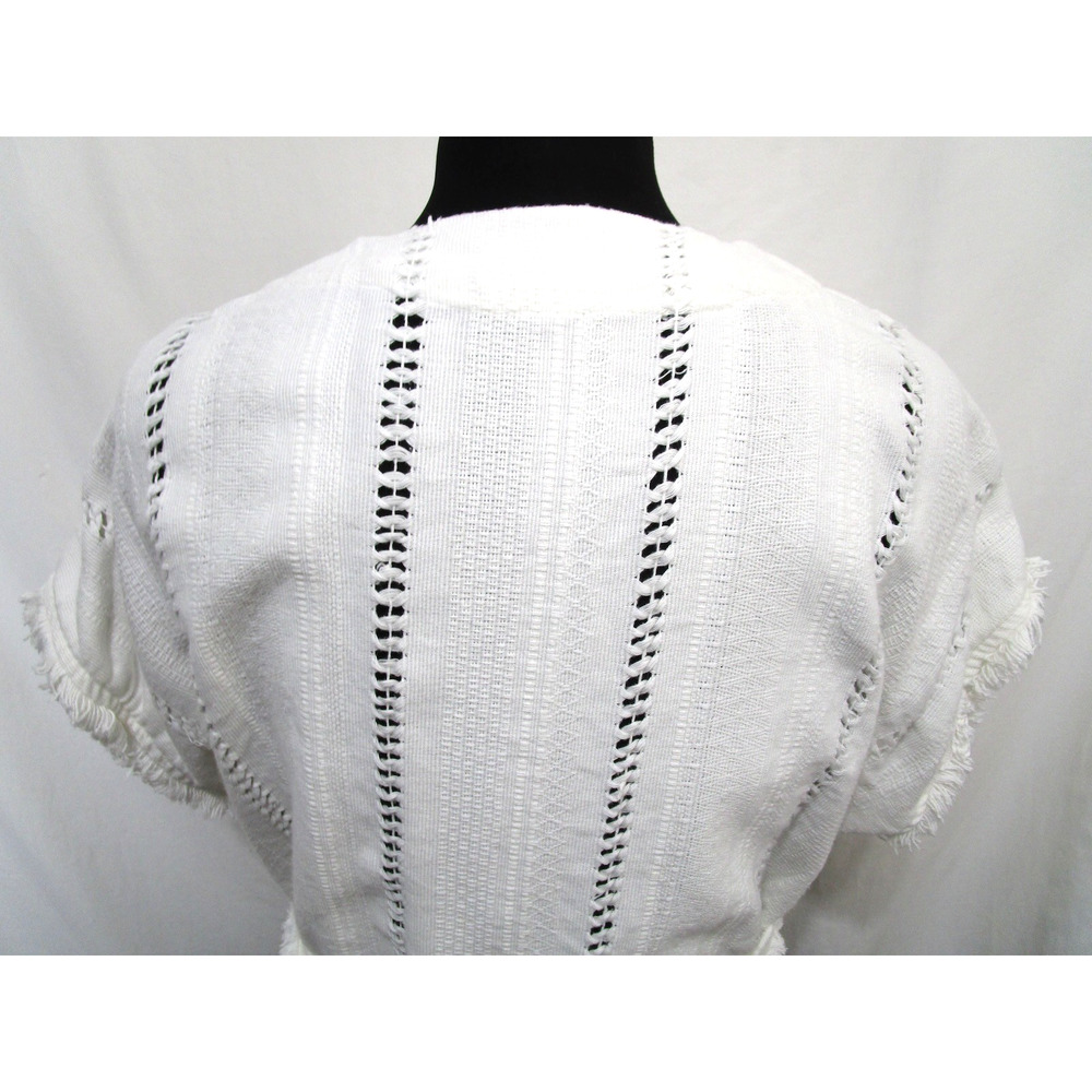 Vintage Handwoven Mexican White Belted Boho Wrap Shirt Women Sz M/L - Picture 11 of 13